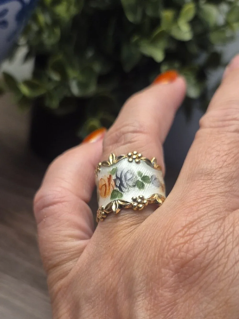 Sterling Vargas Vermeil Guilloche Flower Roses Band Ring